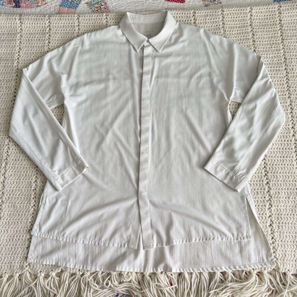 ADAY Women’s Size S Something Cool Blouse Ivory Snap Button Oversized Fit - Picture 4 of 10